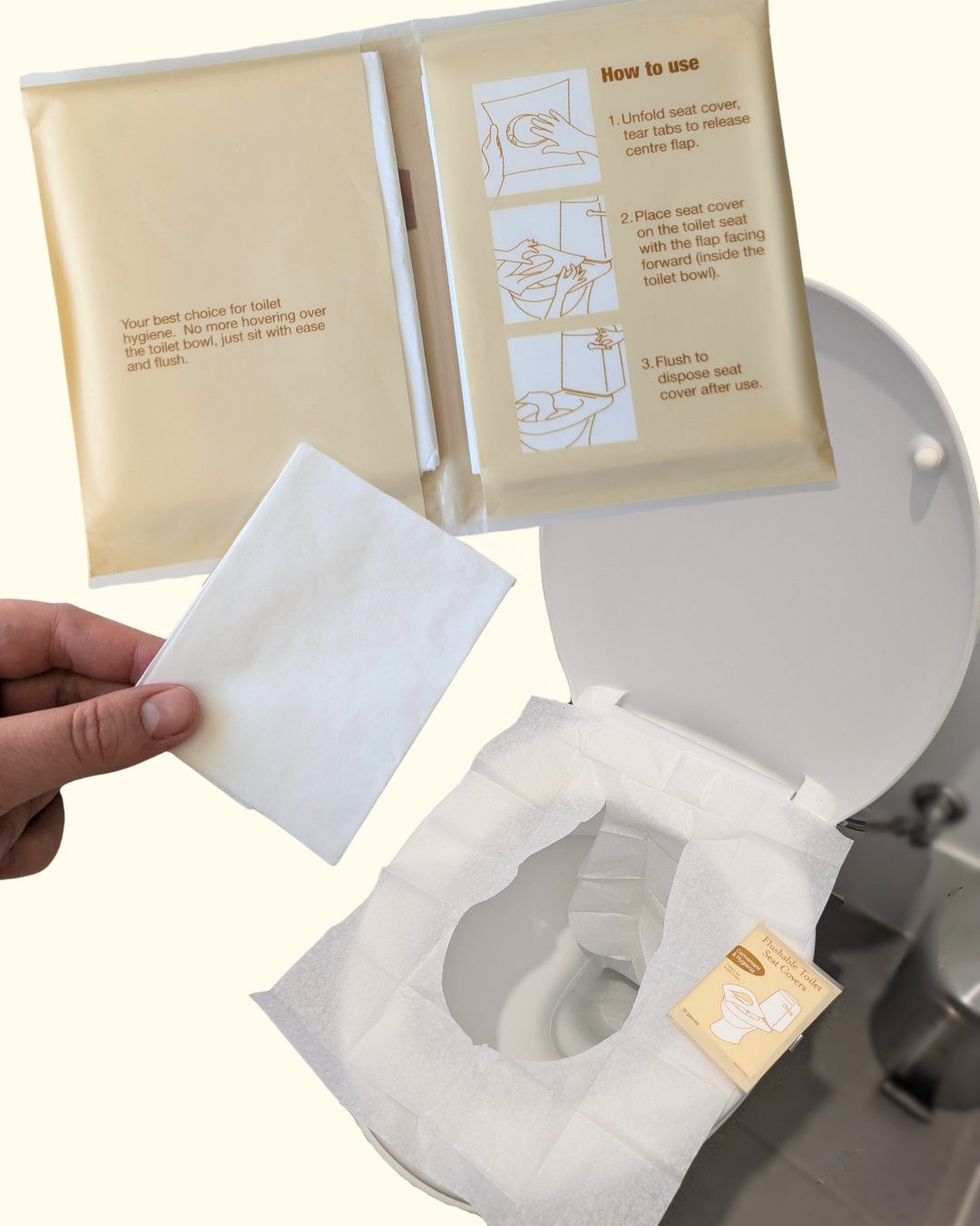 Toilet seat covers. Toilet seat cover for public toilets.
Add this in to your period kit. 
What to put in a period kit? Period kits for girls. 